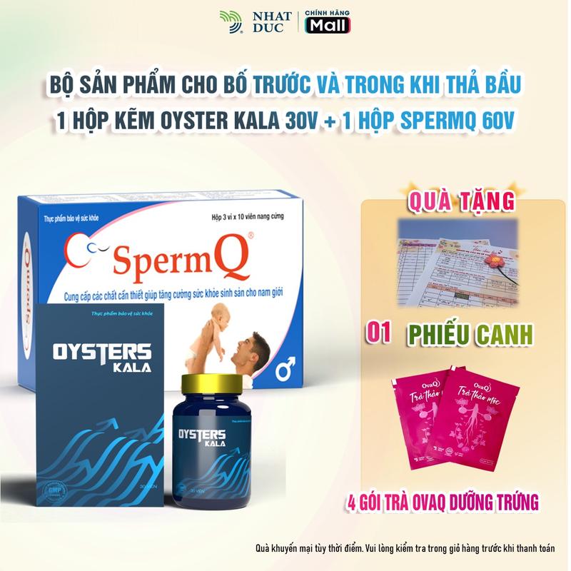 Kẽm Oyster Kala - SpermQ 60V Thực phẩm bổ sung Lycopene Kẽm L-Carnitine L-Arginine Coenzyme Q10 & Vitamin E cho nam giới có kế hoạch sinh con OVAQ NHATDUC
