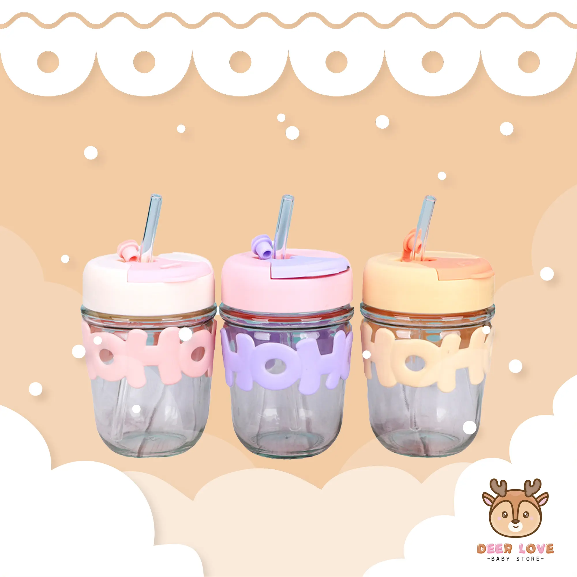 350ML Portable Glass Bottle Heat Resistant Milk Juice Coffee Tea Beverage Glass Bottle Children's Cute School Travel Drinking Glass Mug 350ML Botol Kaca Jus Susu Tahan Panas Kopi Teh Minuman Botol Kaca Cawan Kaca Minuman Perjalanan Sekolah Comel Botol