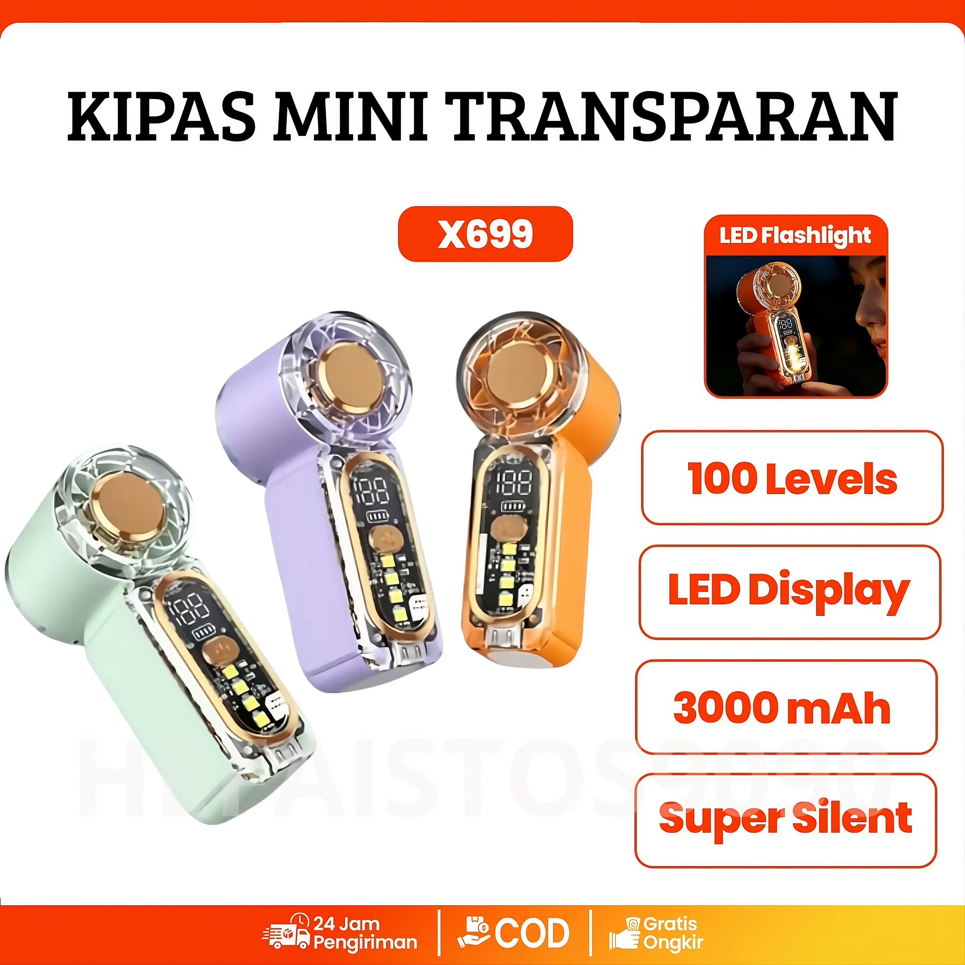 Kipas Portable Genggam X699 Model Terbaru Transparant Desain Ukuran Mini