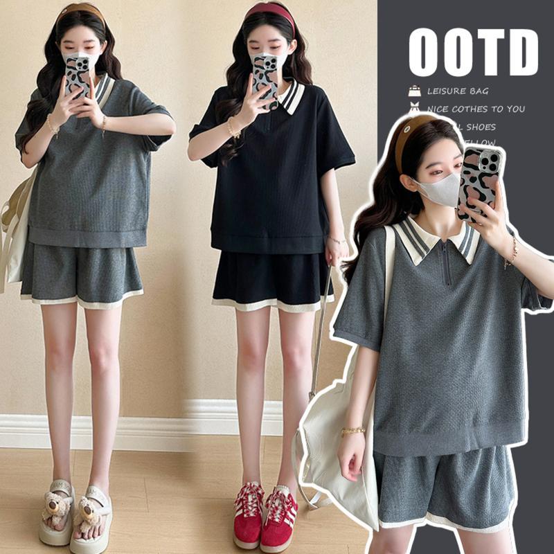 Young Mom | Đồ bộ bầu mùa Hè BV325 gồm áo và quần chất liệu Thun mềm nhẹ mùa hè mát mẻ Thai sản Thai kỳ Thoải mái Thoáng khí Kem Polo Váy Bầu Đầm Bầu Sandal Voi