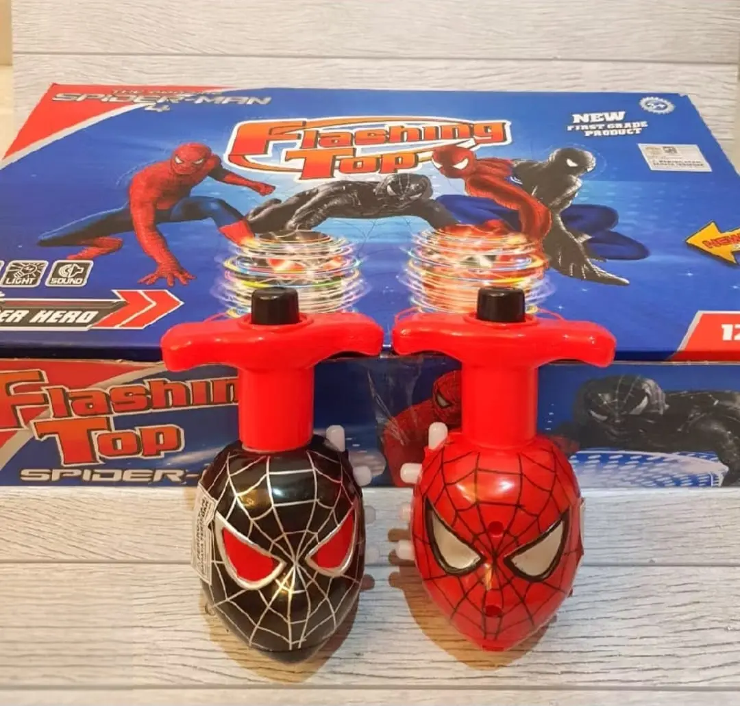 MAINAN EDUKASI ANAK GANGSING PUTAR LAMPU LED KARAKTER KARTUN SUPERHERO SPINNING TOP
