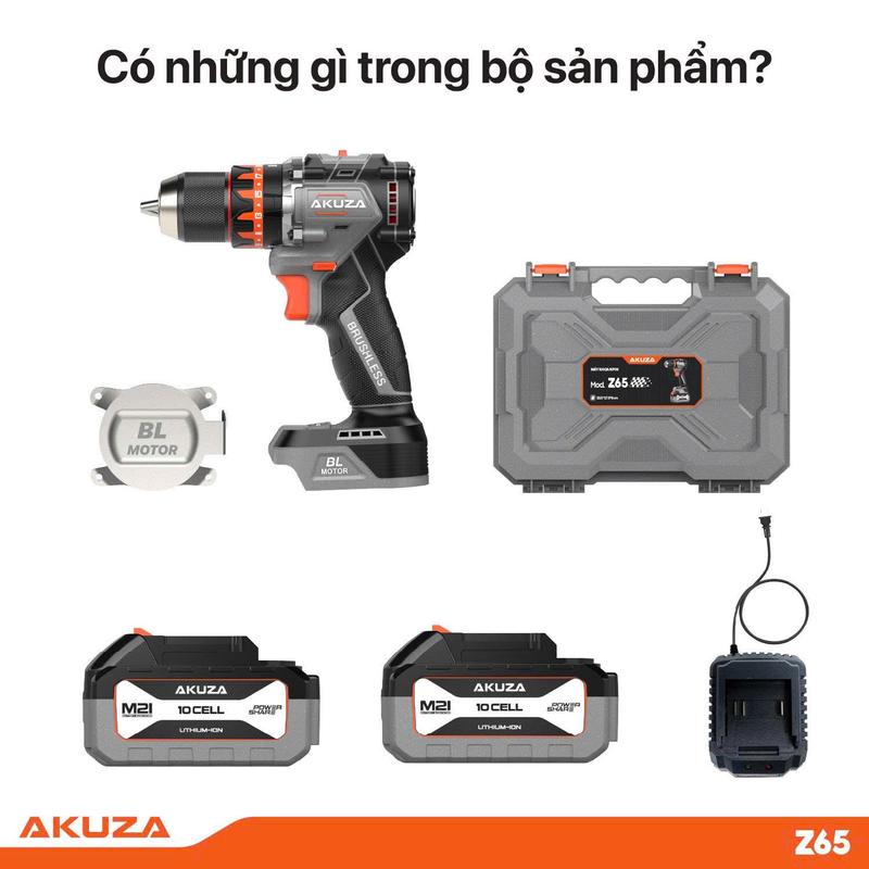 Máy khoan pin AKUZA S65 Động cơ Không chổi than 13ly 3 Chức năng Lực siết 65nm Có khóa trục và điều tốc siêu mượt
