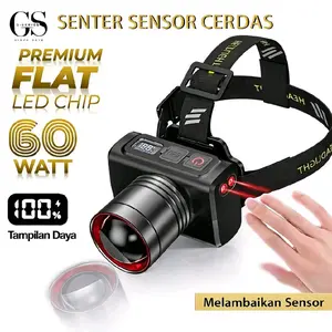 Senter Kepala D33T LED Rechargeable 2000 Lumen Zoom In-Out 500M Sorot Jauh 45° Lampu Outdoor Hiking Camping Baterai USB Sensor Gerak Cerdas Super Terang 1300000 Lux