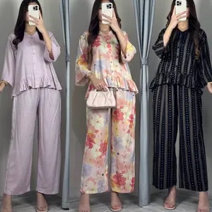 Talita Set Wanita Oneset Rayon Premium Baju & Celana Nyaman Motif Raffle Kancing Busui Aktif Panjang Tangan Pendek