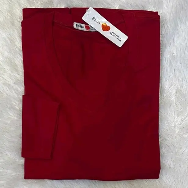 Kaos  Lengan Panjang kerah V ORI BELLE Atasan Wanita Polos Nyaman 4