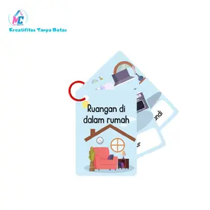 MOI.Creative: Flashcard Rooms in the House - Ruangan di dalam rumah | Bahasa Indonesia / Inggris | 8 Kartu | 10,5x7,5cm | Free Ring