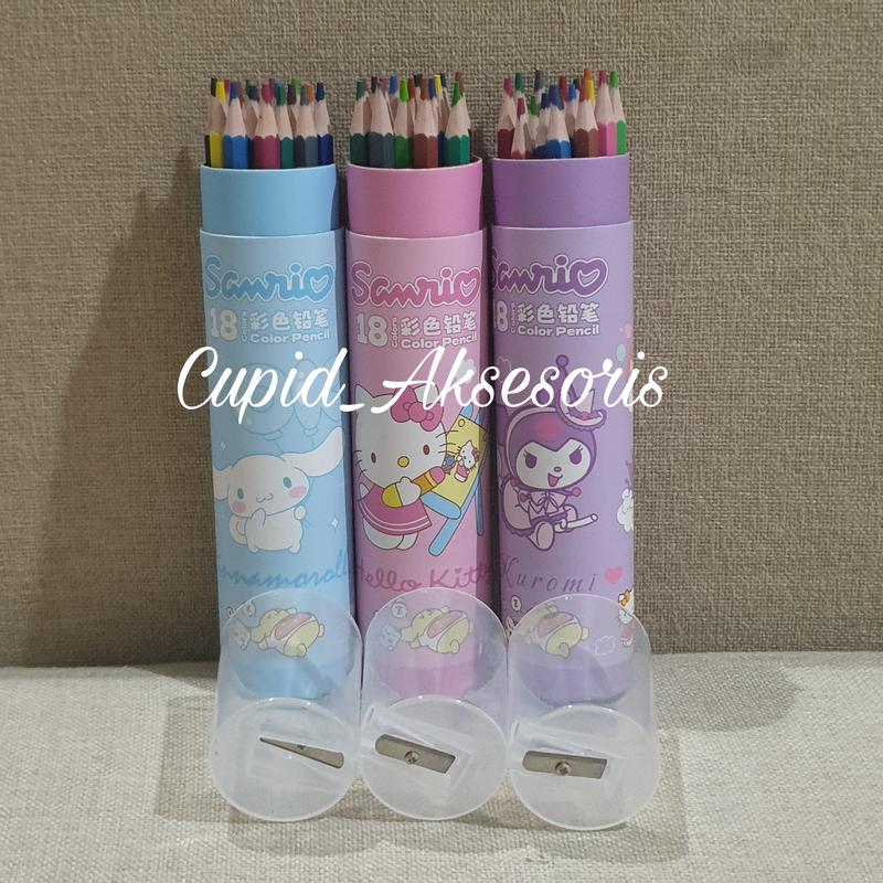 Product Introduction of 18 PCS PENSIL WARNA DENGAN TEMPAT PENSIL BULAT COLOR PENCIL + RAUTAN KUROMI HELLO KITTY CINNAMONROLL 3