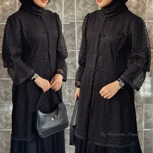 OUTER LOLY BROKAT CARDIGAN WANITA PANJANG Muslim Atasan Kardigan Hitam Baju Remaja Dewasa Kancing dengan Desain Elegan