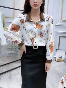 เสื้อเชิ้ตสไตล์จีนย้อนยุค สีบล็อก พิมพ์ลายหลายปุ่ม ปกปิดหน้าท้อง เสื้อเบสสลิมมิ่ง ไหม พรม บาง สำหรับใช้ทุกวัน กันยูวี