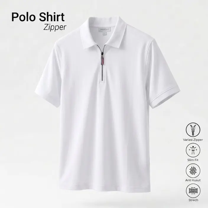 Kaos Polo Shirt Zipper Lengan Pendek Casual