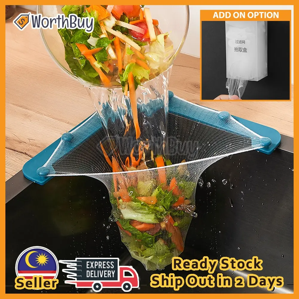 Worthbuy Sink Mesh Filter Penyaring Singki Mesh Filter Storage Box Sink Mesh Filter Holder Disposable Filter