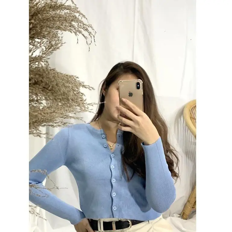 Bailey Cardy Cardigan Basic Crop Top Angela Knitwear Wanita Korean Style Tangan Panjang 4