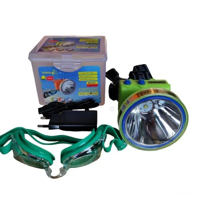 Senter Kepala Diving Super Terang Cahaya Putih Sunpro S-8961 Super Bright Baterai 4000Mah Tahan Hingga 12 Jam Free Kacamata Renang 0