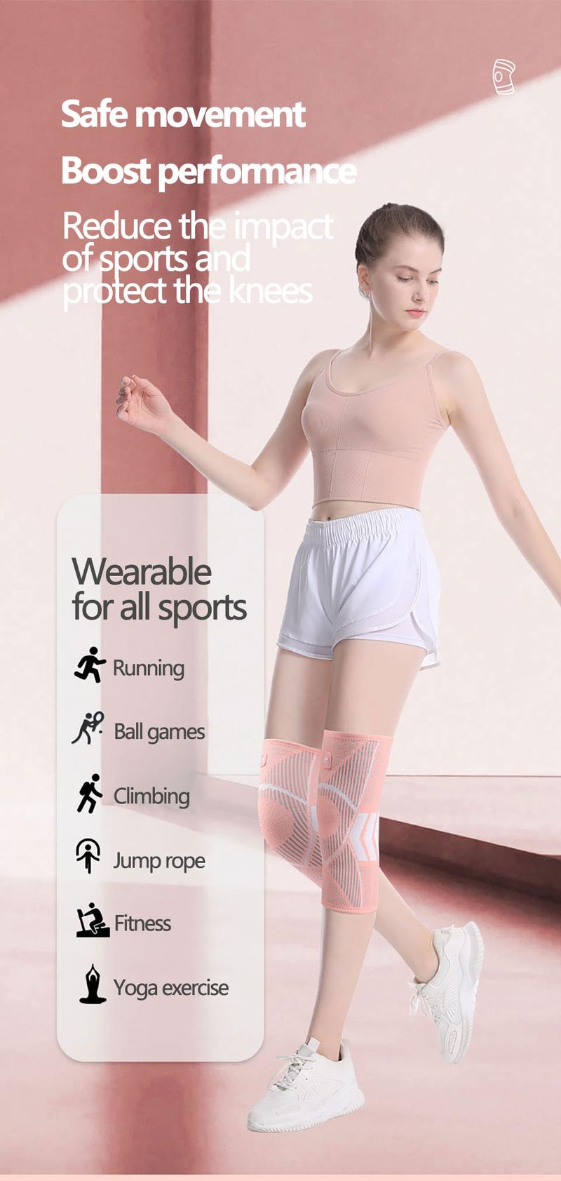 Product Introduction of KOKOSSI 1Piece Knitted Sports Fitness Kneepad Anti Slip Four Sided Elastic Nylon Breathable Sweat Absorbing Knee Sleeve 17