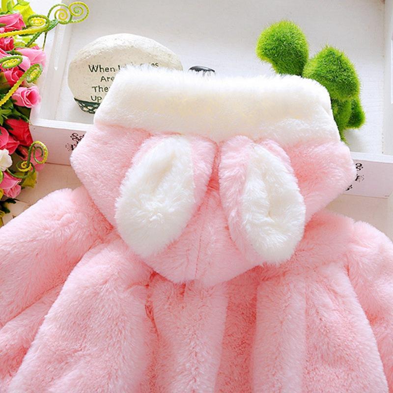 Product Introduction of 0-3Years Baby Girls Imitation Rabbit Fur Ear Shawl Coat Hooded Cartoon Warm Thick Jacket Top 34