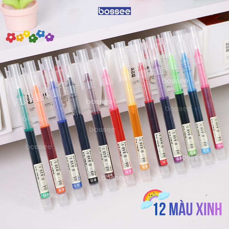 Bút gel mực nước 12 màu sắc đa dạng bút bi mực gel bút bi nước - Bút mực gel nhanh khô ra đều không lem ghi chép nhanh dành cho học sinh sinh viên văn phòng
