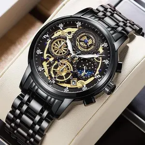 Jam Tangan Pria BINBOND Analog Sporty Full Stainless Kalender Aktif