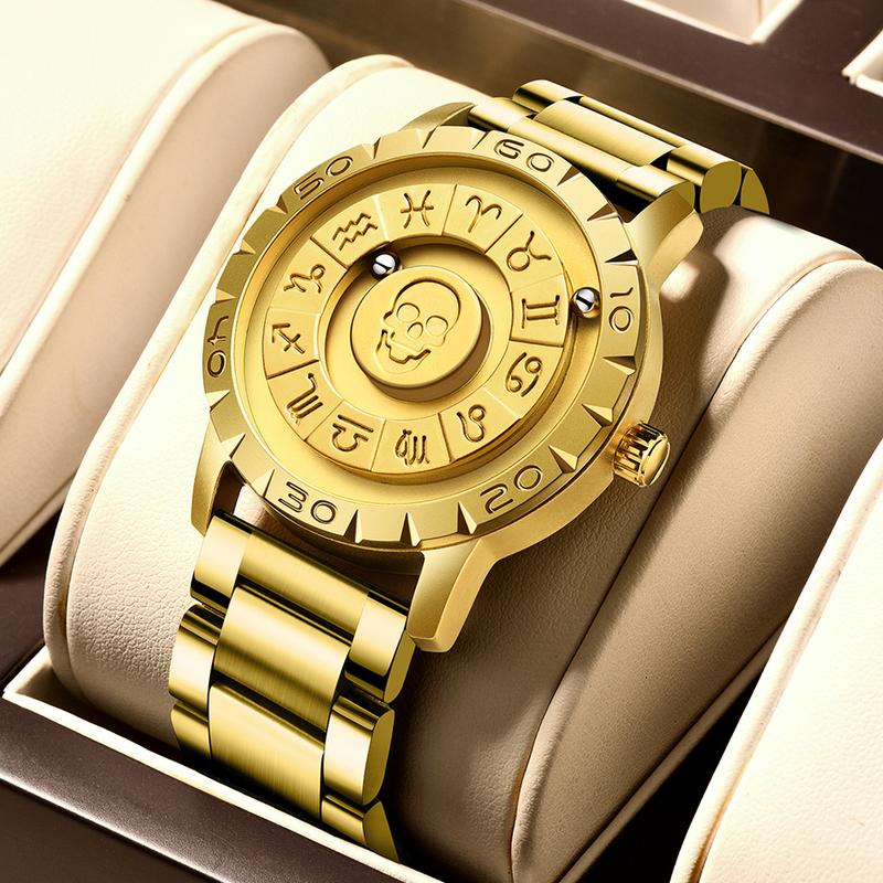 FOXBOX Thiết kế ban đầu Đồng hồ nam từ thạch anh Thép không gỉ Dây đeo Không thấm nước Đồng hồ đeo tay đơn giản đồng hồ nam đơn giản Hạt đôi từ tính cá tính +Hộp quà tặng và dụng cụ điều chỉnh