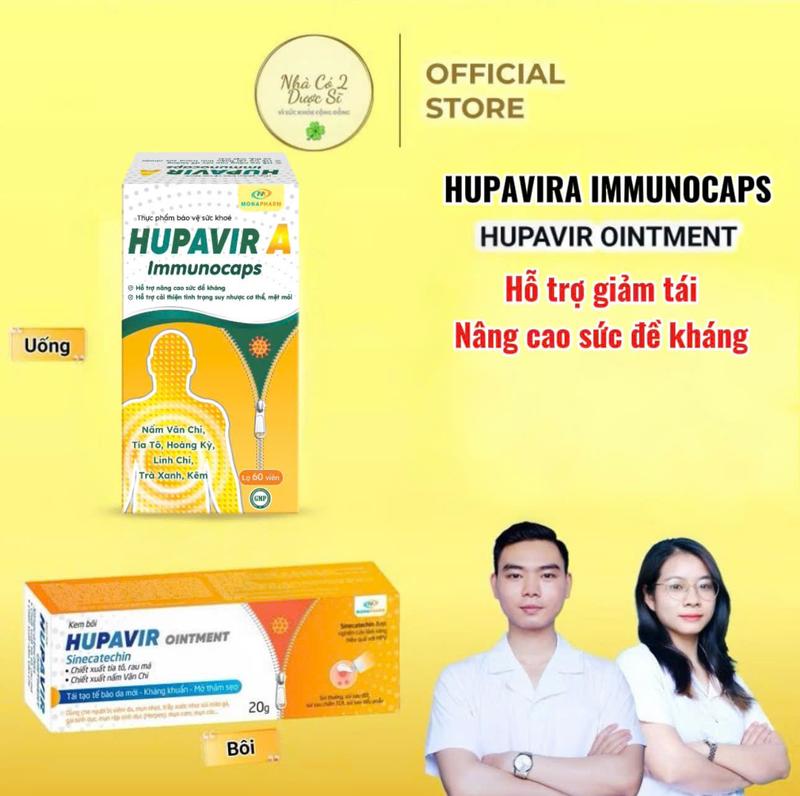   Che tên  Bộ Hupavir Ointment 20g Hupavir Immunocaps 60 viên thực phẩm hỗ trợ sức khỏe bổ sung Betaglucan Kẽm gluconate cao tía tô Sinecatechin cao nấm vân chi trà xanh rau má vitamin B3 Acid Folic tăng đề kháng cho nam và nữ 