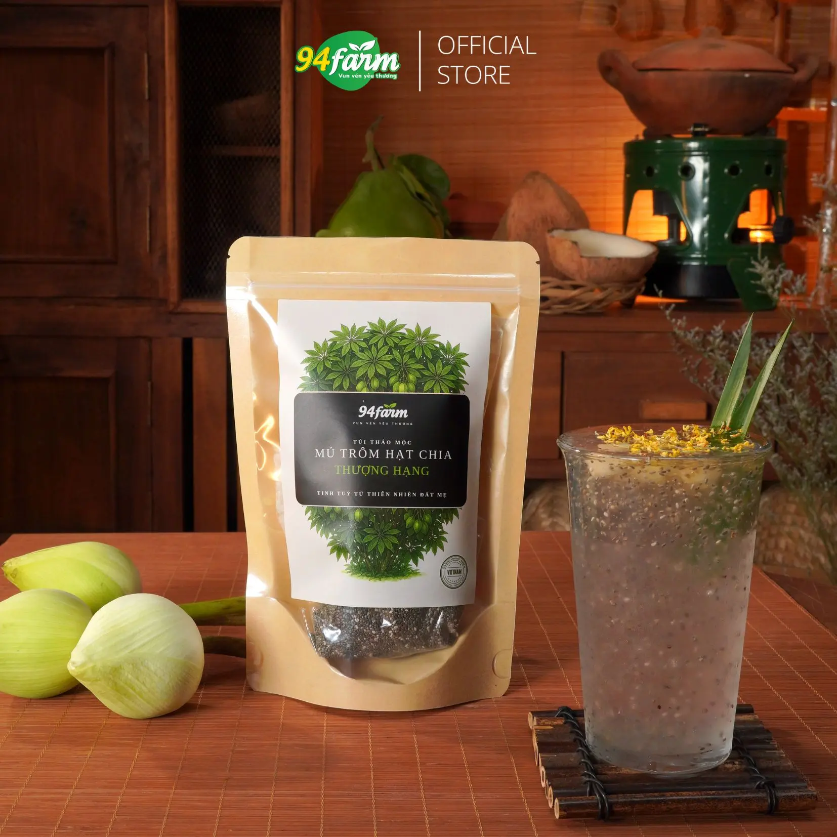 Set Mủ Trôm Hạt chia 94Farm - Nguyên Liệu Pha Nước Mủ Trôm Tự Nhiên & Hạt Chia Thơm Ngon.