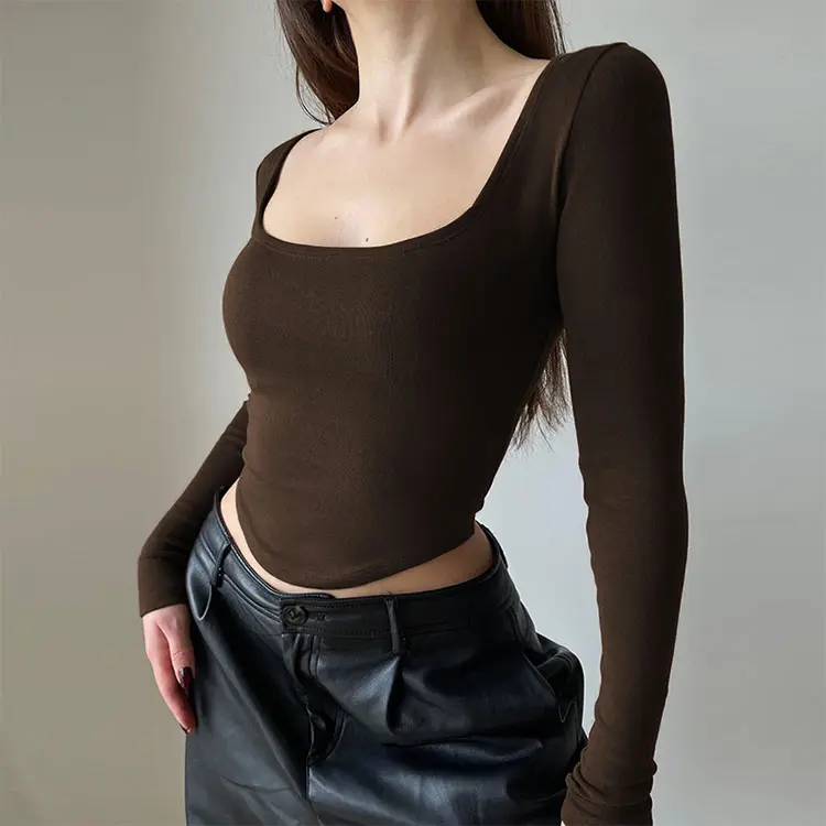 Crop Top Oval Lengan Panjang Wanita - Fashion Korea Wanita Spandek Rayon 6024 Crop Top