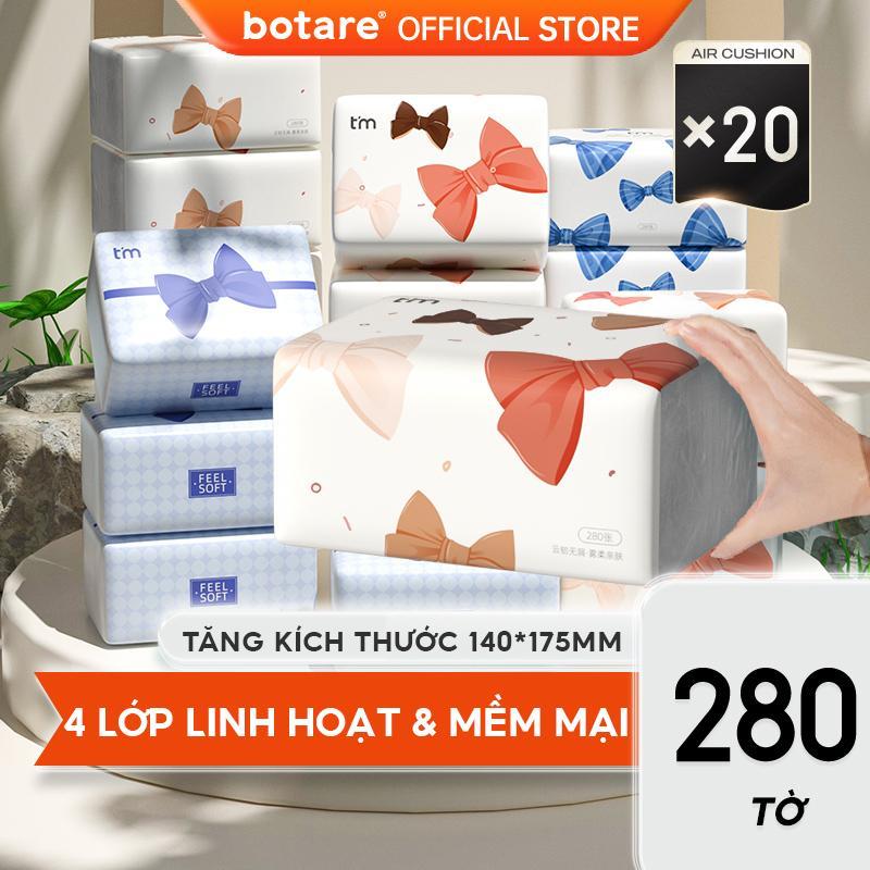 【20 Gói Khăn giấy air cushion Botare (Khăn giấy nơ hồ điệp) Dày 4 Lớp 280 Tờ (lần rút), đanh dai mềm mịn, không gây kích ứng da