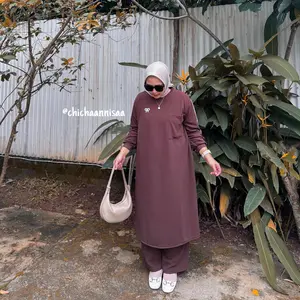 Nan x Chicaannisa - Setelan Long Tunik Mahesa List Kombinasi //Setcel Tunik Oversize//Set Long Tunik Muslimah
