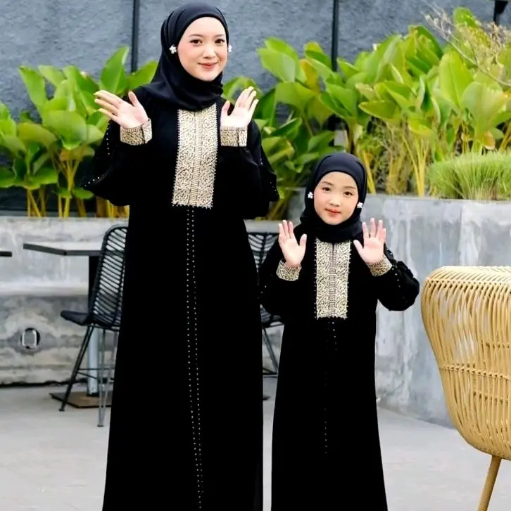 Gamis Abaya EYLUL Ibu Atau Anak Hitam Bordir Busui Dress maxi wanita muslimah lebaran murah elegant remaja kekinian lokal 5