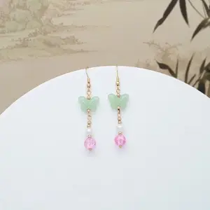 Anting Butterfly Kupu Kupu Giok Imlek Korea Chinese Japan Hanfu Kait Juntai Retro Cny Qipao Jade Cantik