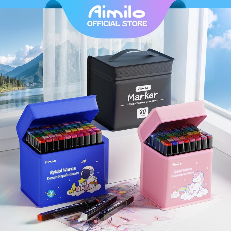 [READY] Aimilo Spidol Warna Warni 1 Set Sketch Marker 2 Tip Touch ...