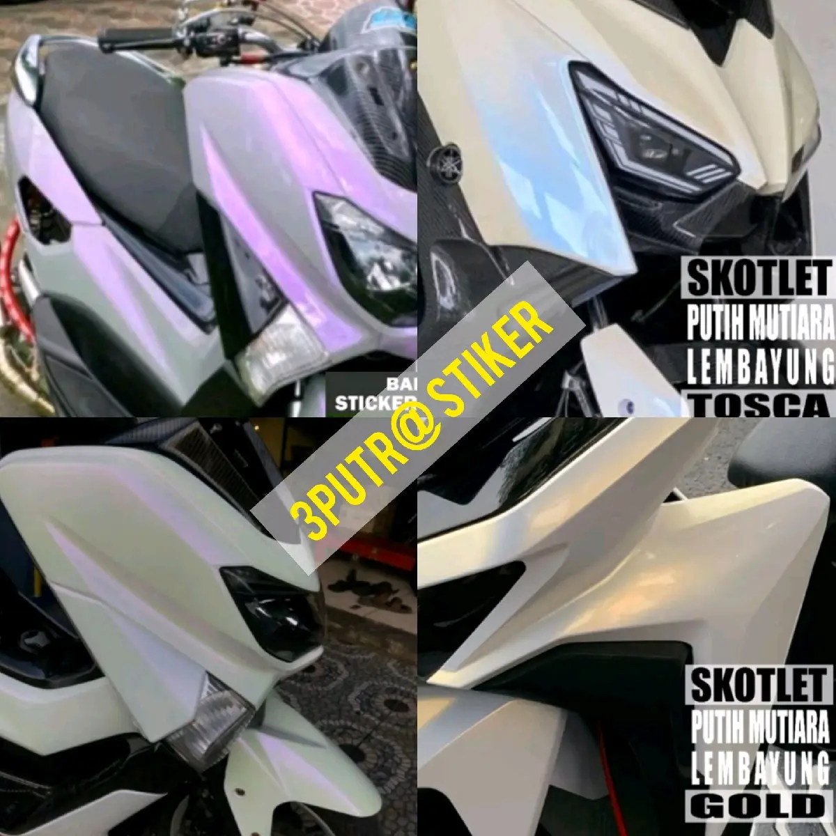 skotlet stiker (putih lembayung)  mutiara pink violet, mutiara gold, mutiara biru, mutiara toska, mutiara ungu