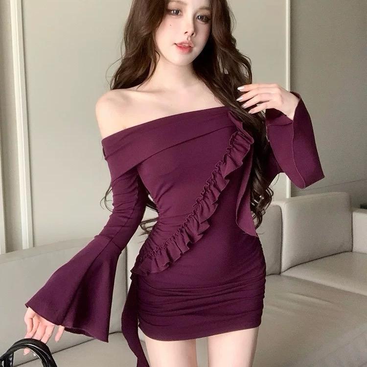 Đầm Body 358 Dự Tiệc Trễ Vai – Tay Loe Điệu Đà Tôn Dáng Sang trọng