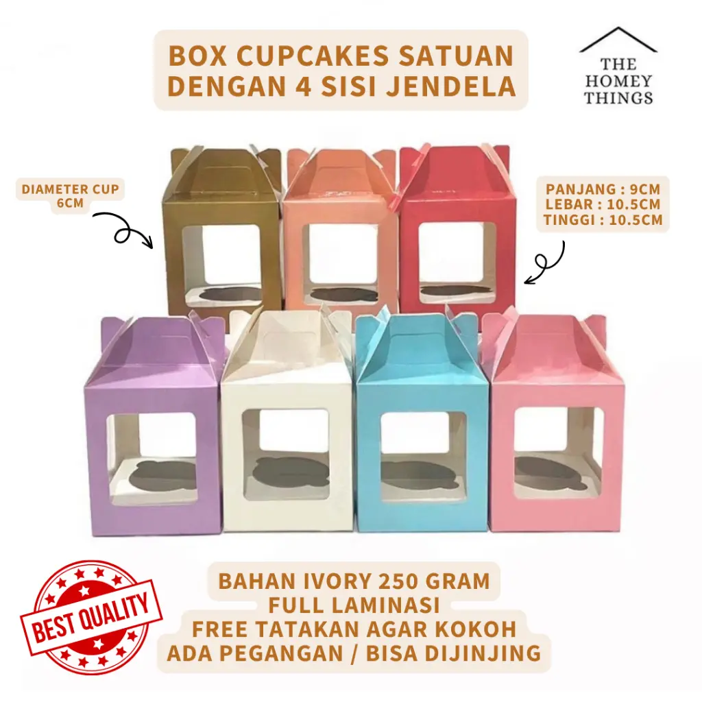 BOX CUPCAKE SATUAN POLOS / POLKADOT DENGAN LAMINASI DUS CUPCAKE FOODGRADE DENGAN TATAKAN KOTAK CUPCAKE UKURAN 9x10.5x10.5CM