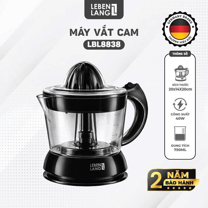 Máy Vắt Cam LEBENLANG LBL8838 (750ml - 40W) - Ép Cam Kiệt Bã, Nhựa PP & AS An Toàn, BH 2 năm