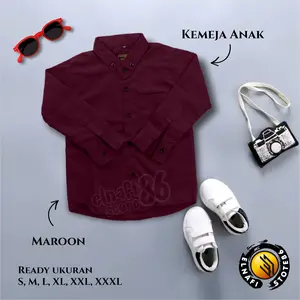 Kemeja Polos Couple Ayah Dan Anak Lengan Panjang - Lengan Pendek - Warna Maroon Burgundy Katun Nyaman Baju Keluarga Kekinian Pasangan Dewasa