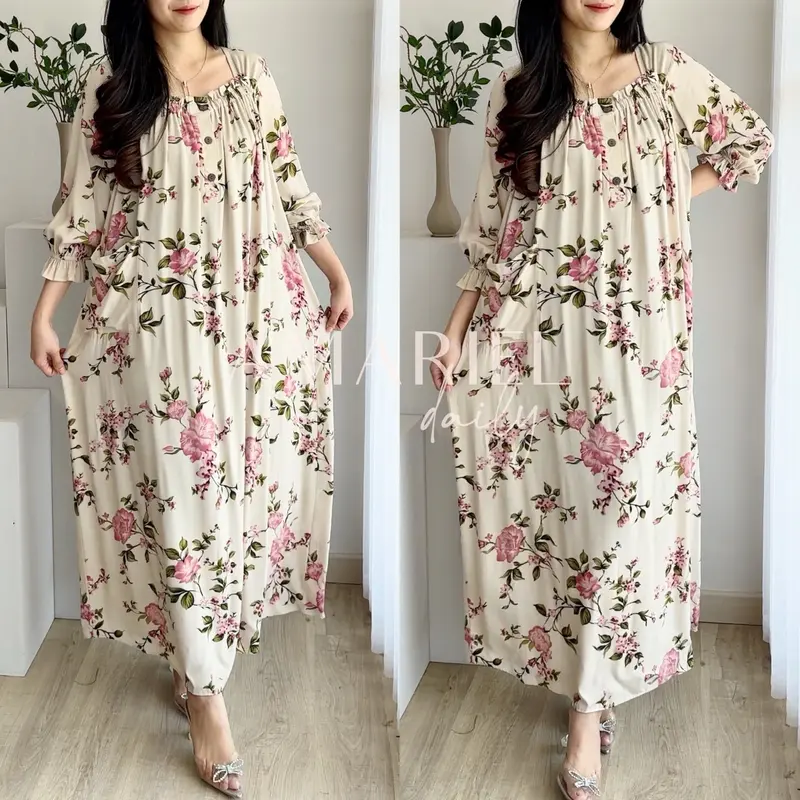 Amariel Sasha Dress Panjang Daster Nyaman Bumil Menyusui Friendly Katun Rayon Viscose Motif 1
