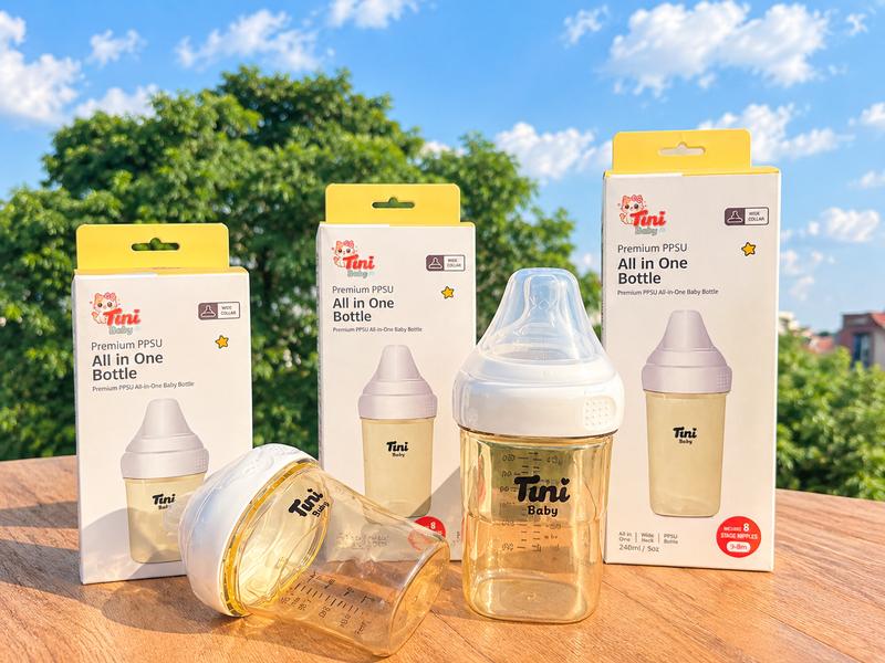 Bình sữa Tini Baby cổ vuông  size 150ml/240ml/330ml- Chất liệu PPSU an toàn cho bé