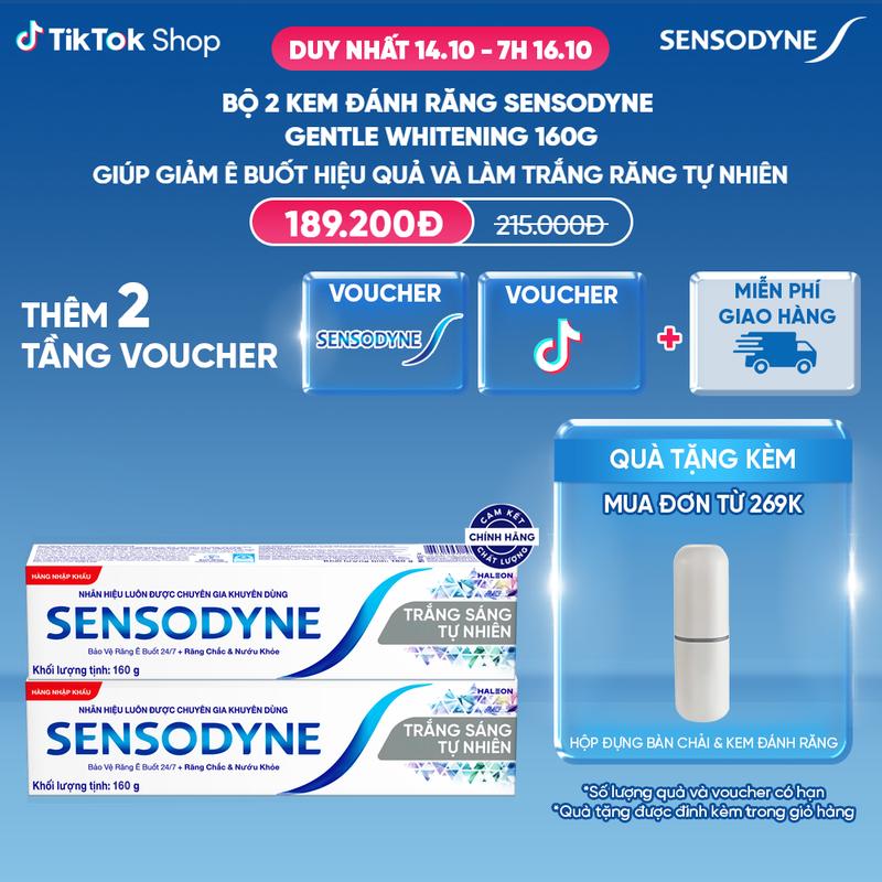 Bộ 2 kem đánh răng SENSODYNE Gentle Whitening 160g giúp giảm ê buốt hiệu quả và giúp làm trắng răng tự nhiên