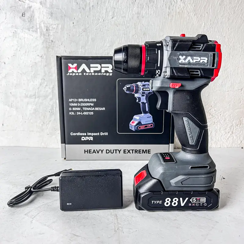 APR RAJA BOR CORDLESS BRUSHLESS TYPE AP12+ 10MM KEYLESS AUTO LOCK MESIN BOR BESI KAYU DRIVER SEKRUP DRILL 0