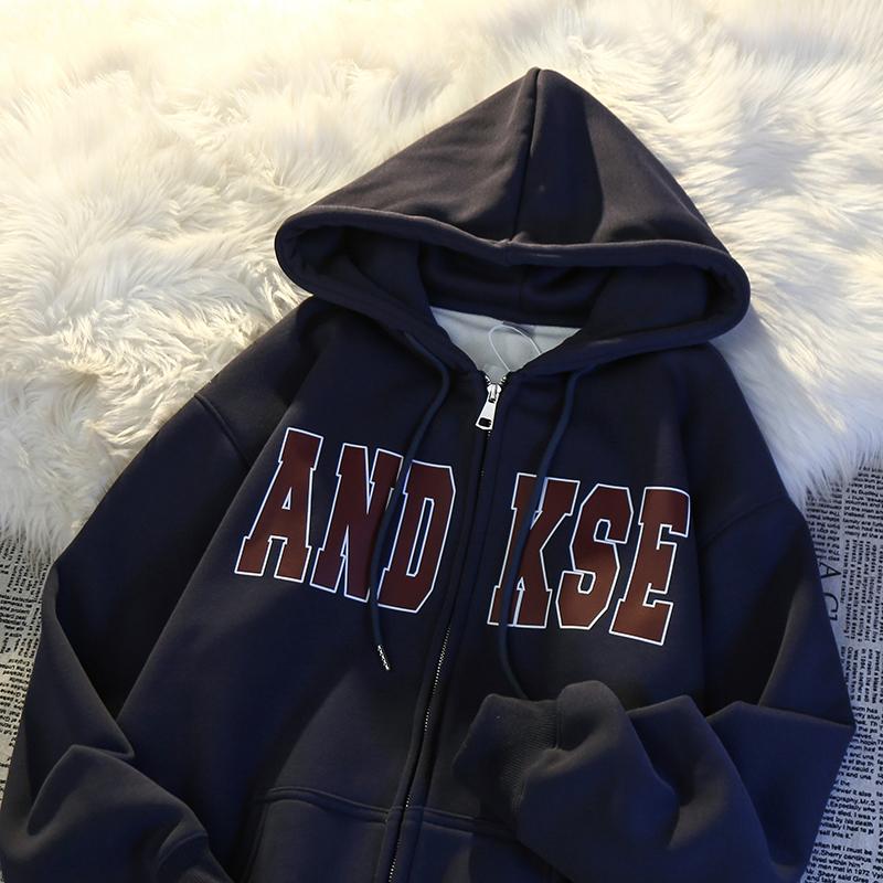 Hoodie Jacket Oversize For Wanita dan Pria Keren SIMPLE Logo ANDKSE (2XL XL L M S)Zip Jaket Suiter Jumbo Bigsize Harajuku Urban Korean Style Biru tua Suwiter Distro Hoody