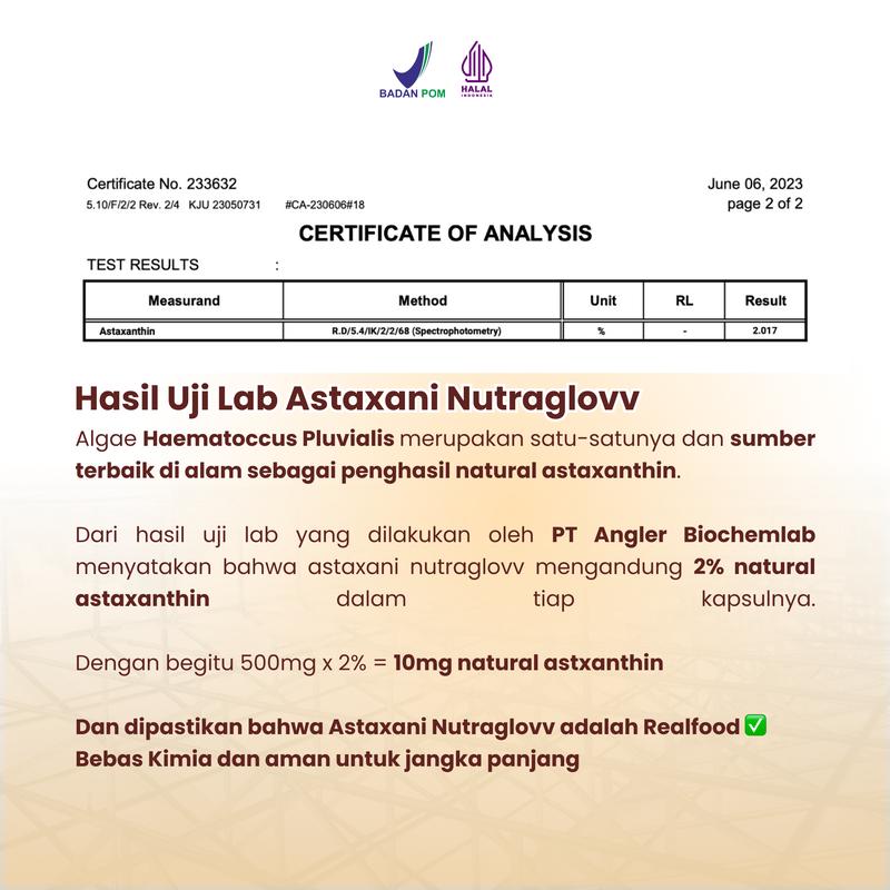 Suplemen Kecantikan Astaxani Nutraglow - Natural Astaxanthin 10 mg - Nutrisi Alami Mencerahkan Memudarkan Flek Hitam Mencegah Penuaan Dini Pada Kulit [BPOM & HALAL] 2