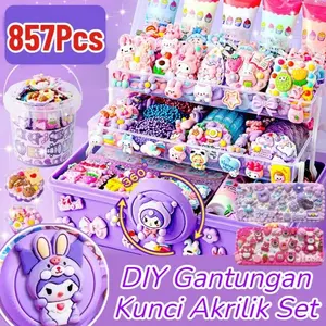 wetech 303PCS DIY Guka Set Gantungan Kunci Akrilik DIY Keychain Set Kartu Stiker luca Kotak Guka Cream Gum Kartun Mainan Anak
