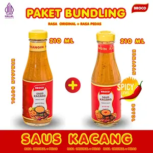 Broco Paket Bundling Saos Kacang Rasa Pedas & Original 210ml - Saus Makanan Halal BPOM untuk Gorengan & Bumbu Masak - Sambal