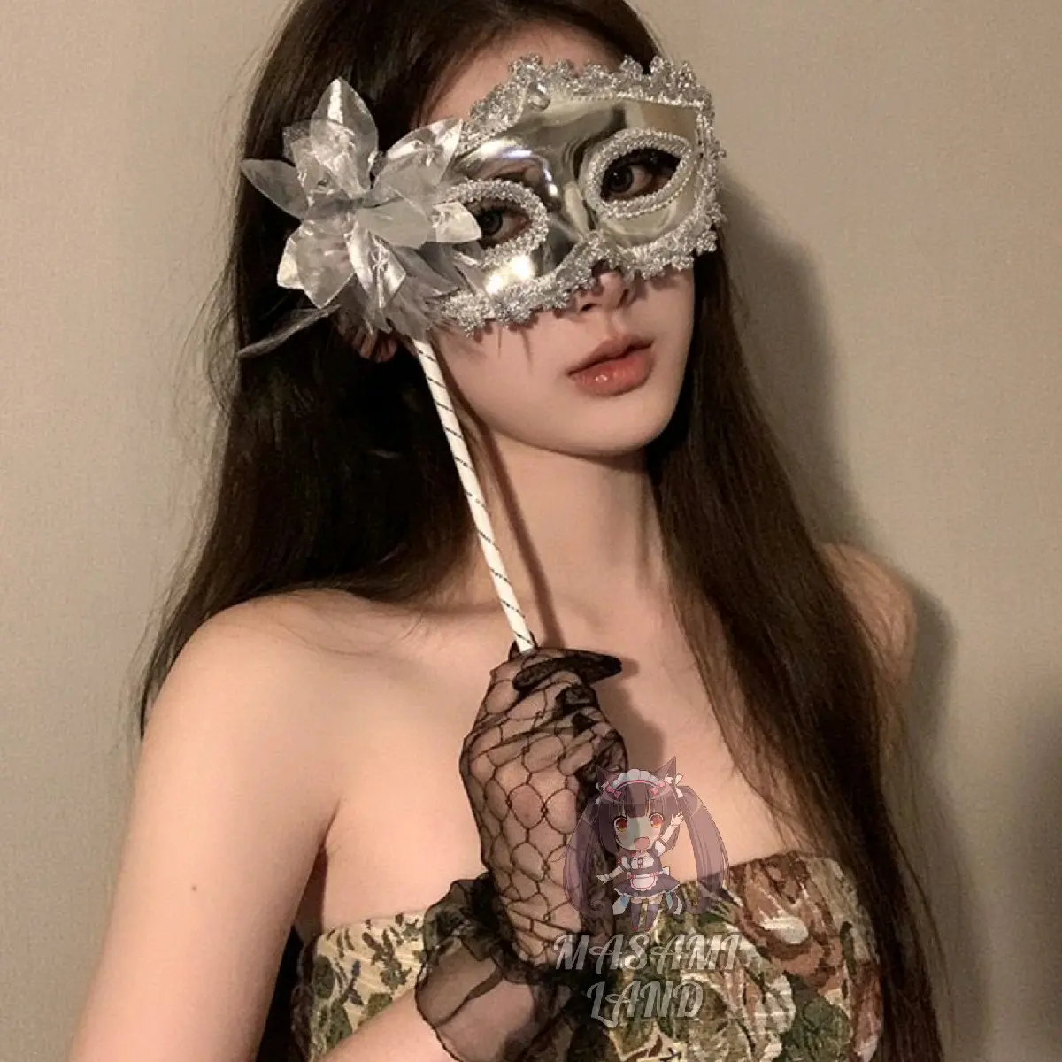 MasamiLand Topeng Pesta Masquerade dengan Tongkat / Venetian Dance Party Mask with Stick