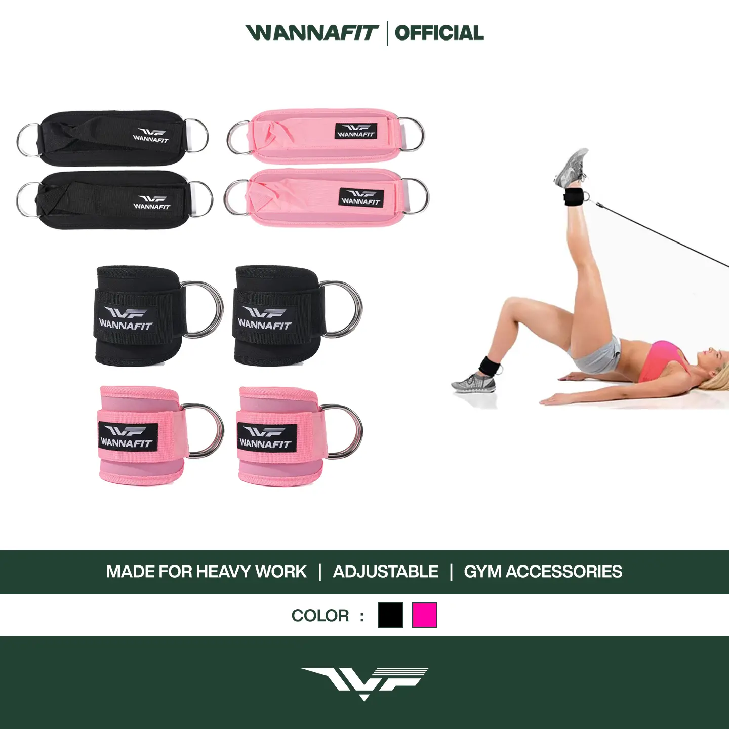 WANNAFIT Adjustable D-Ring Pull Ankle Strap Support | Pengait Beban D - Ring | Aksesoris Gym & Fitness