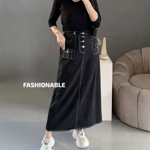 FASHIONABLE - Rok Jeans Wanita - Rok Jeans Cargo - Rok Jeans Skrit Theana Korean Style Bawahan Denim Panjang