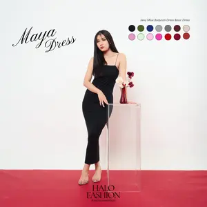 [HaloFashion] Maya Sexy Maxi Bodycon Dress Basic Midi Dress Gaun Korean Fashion panjang rayon Baju Casual Wanita Simple Mini Hitam