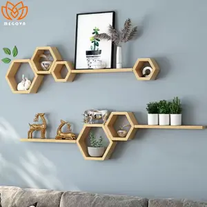 Hiasan Dinding Hexagonal Kayu Tempel Aesthetic Rak Ambalan Estetik - Model Terbaru
