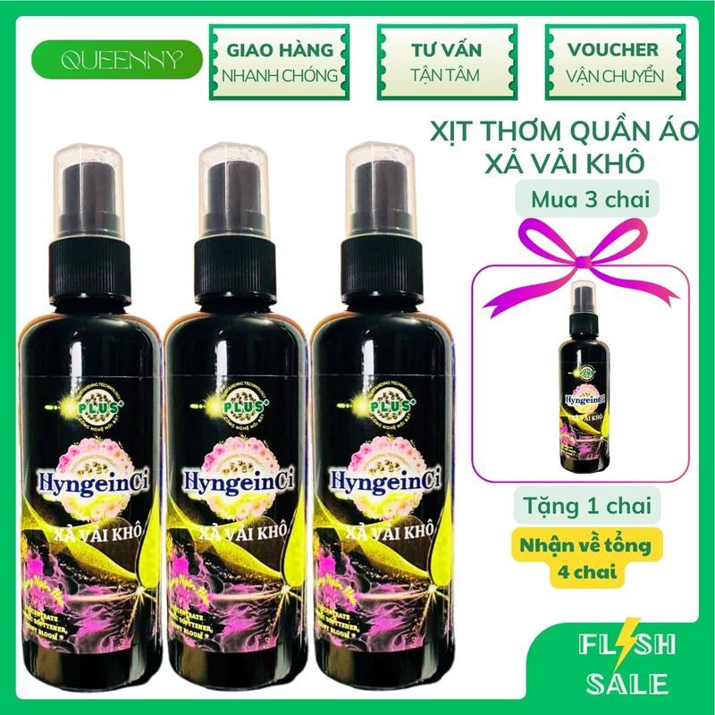 (Combo 3 tặng 1) Xịt thơm quần áo HyngeinCi - Xả vải khô hương thơm bền lâu, quần áo thơm dai - Chai 100ml nước xả vải nuoc xahygiene nuoc giat nước xả vải nước giặt