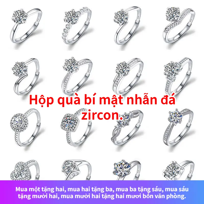 Nhẫn zircon sáng bóng 1 carat, Hộp mù vòng, sự kết hợp hoàn hảo giữa sang trọng và thời trang, phong cách Hàn Quốc, thích hợp cho các cô gái đeo hàng ngày.